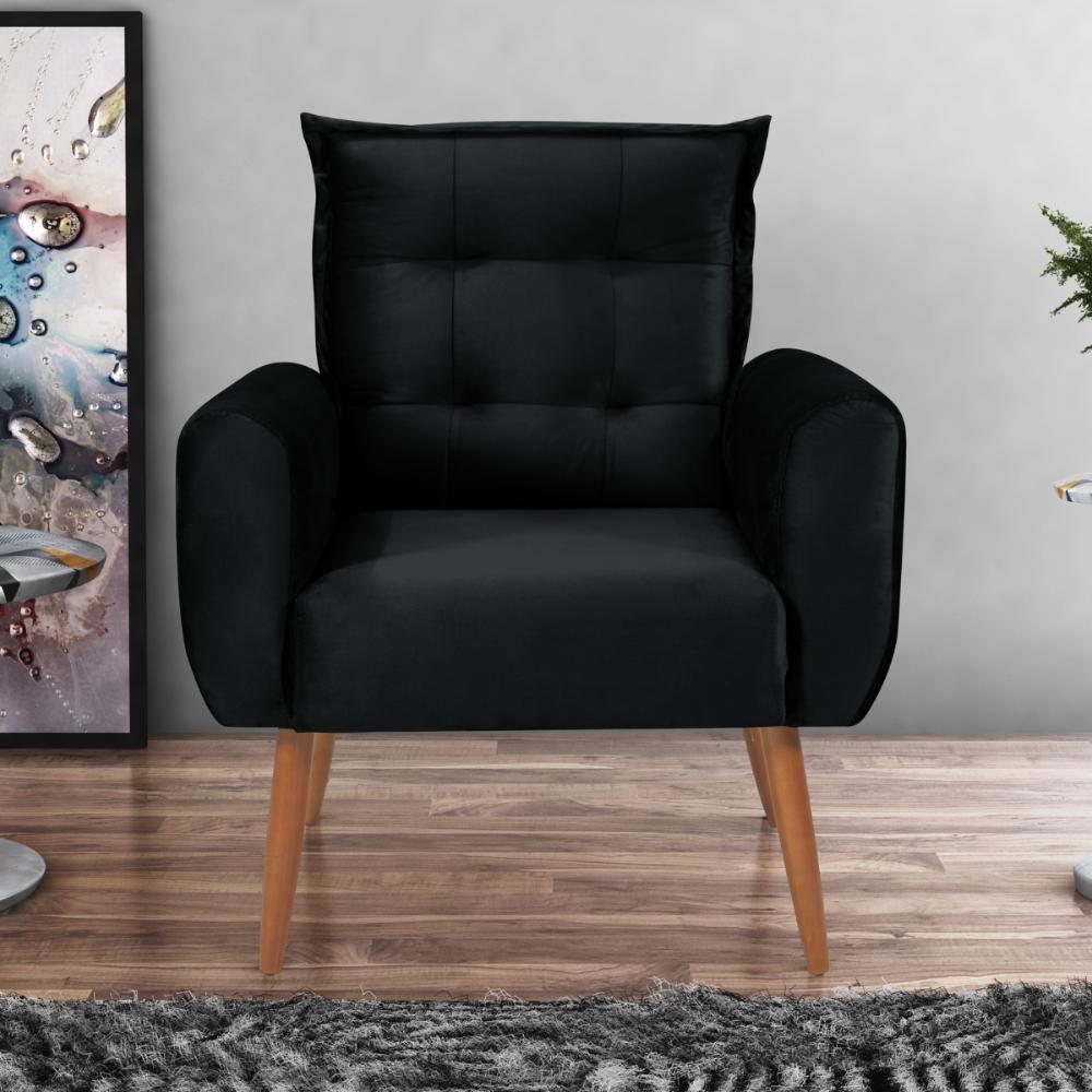 Conjunto De Poltronas Decorativas Lily Veludo Preto - 2