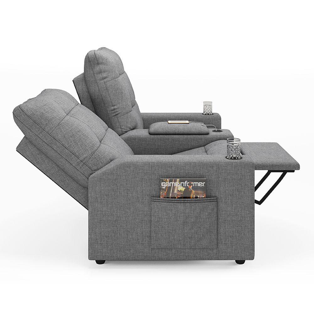 Poltrona Reclinável Para Cinema Parma 2 Lugares Baú Usb Linho Fh1 - D'rossi Cor Cinza - 4