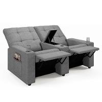 Poltrona Reclinável Para Cinema Parma 2 Lugares Baú Usb Linho Fh1 - D'rossi Cor Cinza - 3