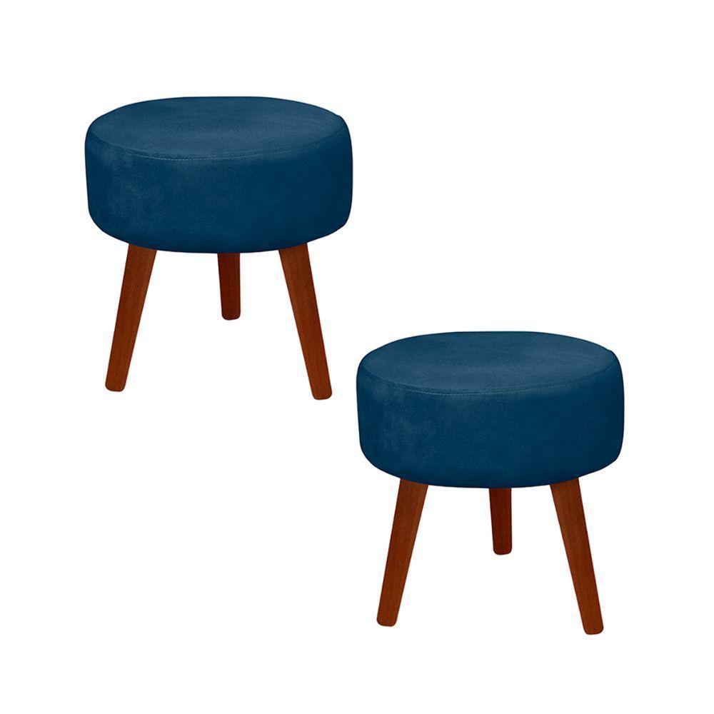 Kit 2 Puff Redondo Decorativo Danny Pés Palito Cor:azul Escuro - 1