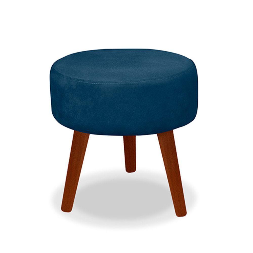 Kit 2 Puff Redondo Decorativo Danny Pés Palito Cor:azul Escuro - 3