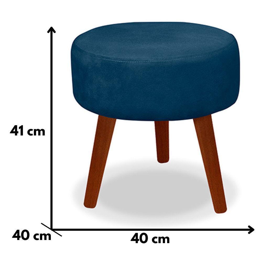 Kit 2 Puff Redondo Decorativo Danny Pés Palito Cor:azul Escuro - 4