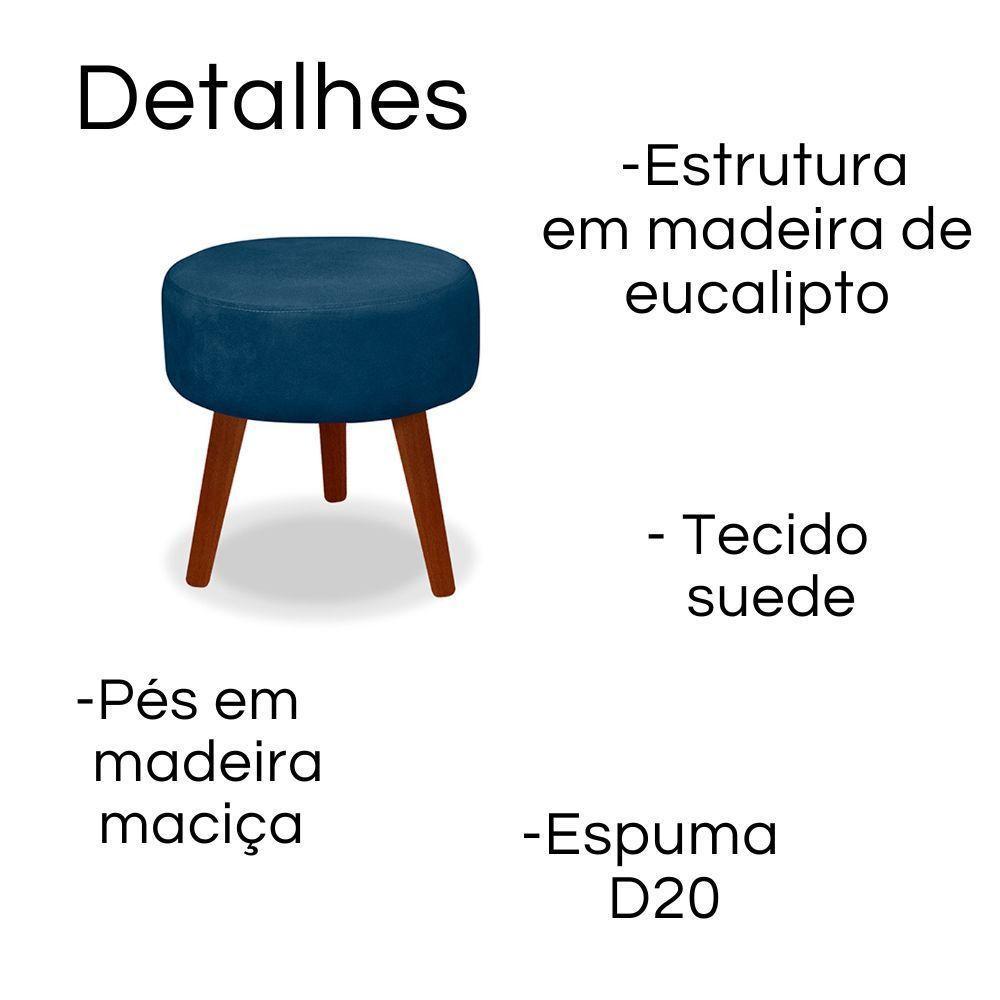 Kit 2 Puff Redondo Decorativo Danny Pés Palito Cor:azul Escuro - 5