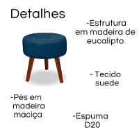 Kit 2 Puff Redondo Decorativo Danny Pés Palito Cor:azul Escuro - 5