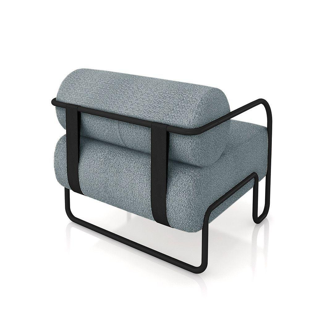 Poltrona Sala De Estar Industrial Preto Ameli Bouclê K01 - D'rossi Cor Azul - 3