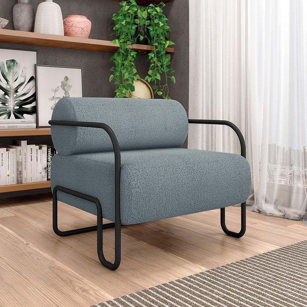 Poltrona Sala De Estar Industrial Preto Ameli Bouclê K01 - D'rossi Cor Azul - 6