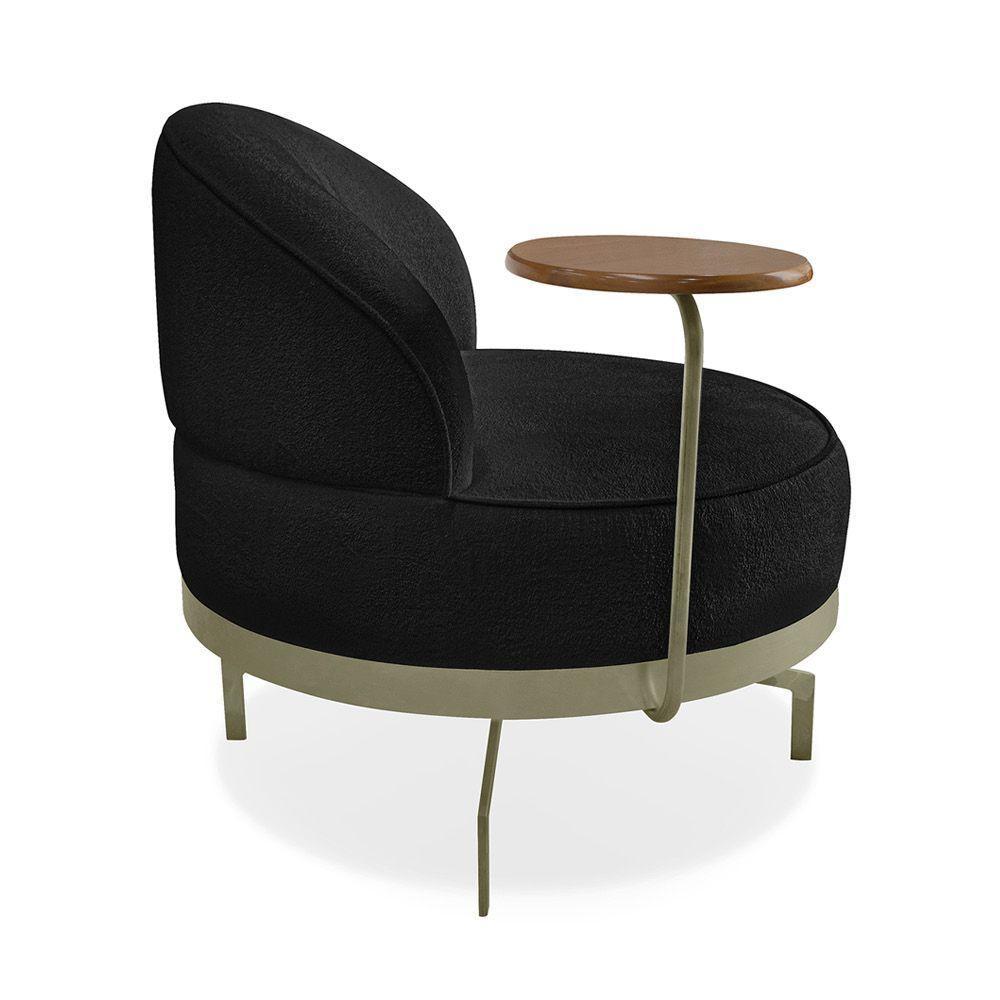 Poltrona Sala De Estar Base Giratória Dourada Aura Bouclê Preto S04 - D'rossi - 4