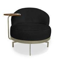 Poltrona Sala De Estar Base Giratória Dourada Aura Bouclê Preto S04 - D'rossi - 3