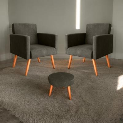 Jogo De Poltronas E Puff Livia Veludo Turkey Marrom Mais de Casa