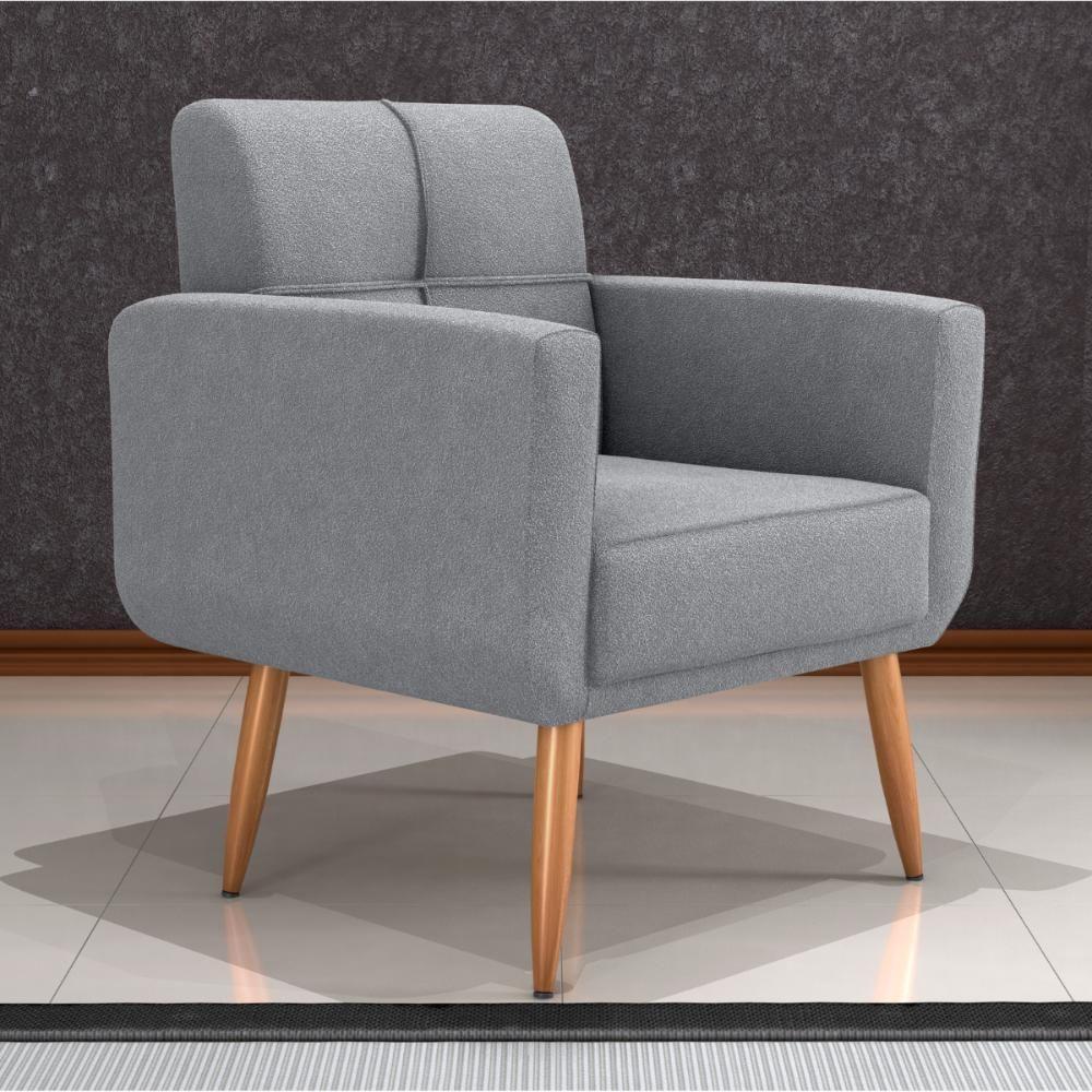 Conjunto Poltrona E Puff Decorativos Josh Boucle Cinza - 2