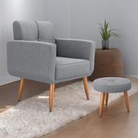 Conjunto Poltrona E Puff Decorativos Josh Boucle Cinza - 1