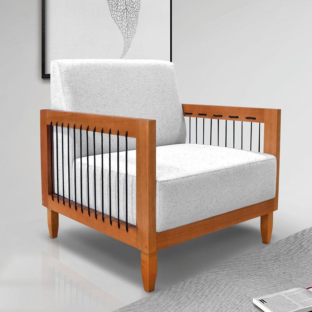 Poltrona Sala De Estar Base De Madeira Mariana Linho S04 - D'rossi Cor Grigio - 6