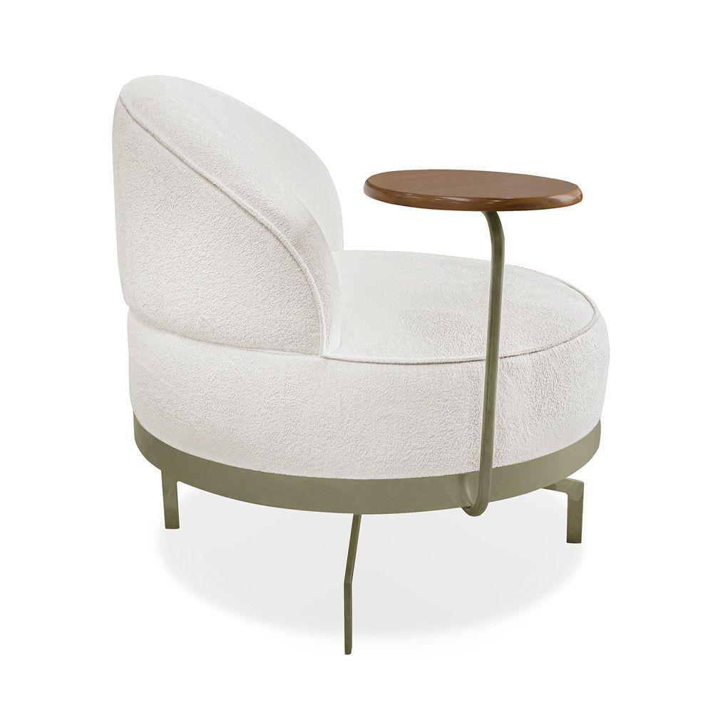 Poltrona Sala De Estar Base Giratória Dourada Aura Bouclê S04 - D'rossi Cor Off White - 1