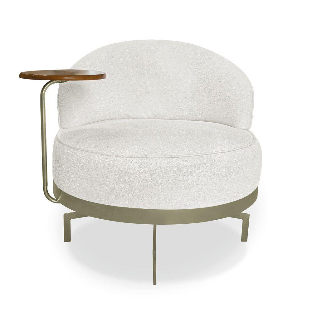 Poltrona Sala De Estar Base Giratória Dourada Aura Bouclê S04 - D'rossi Cor Off White - 3