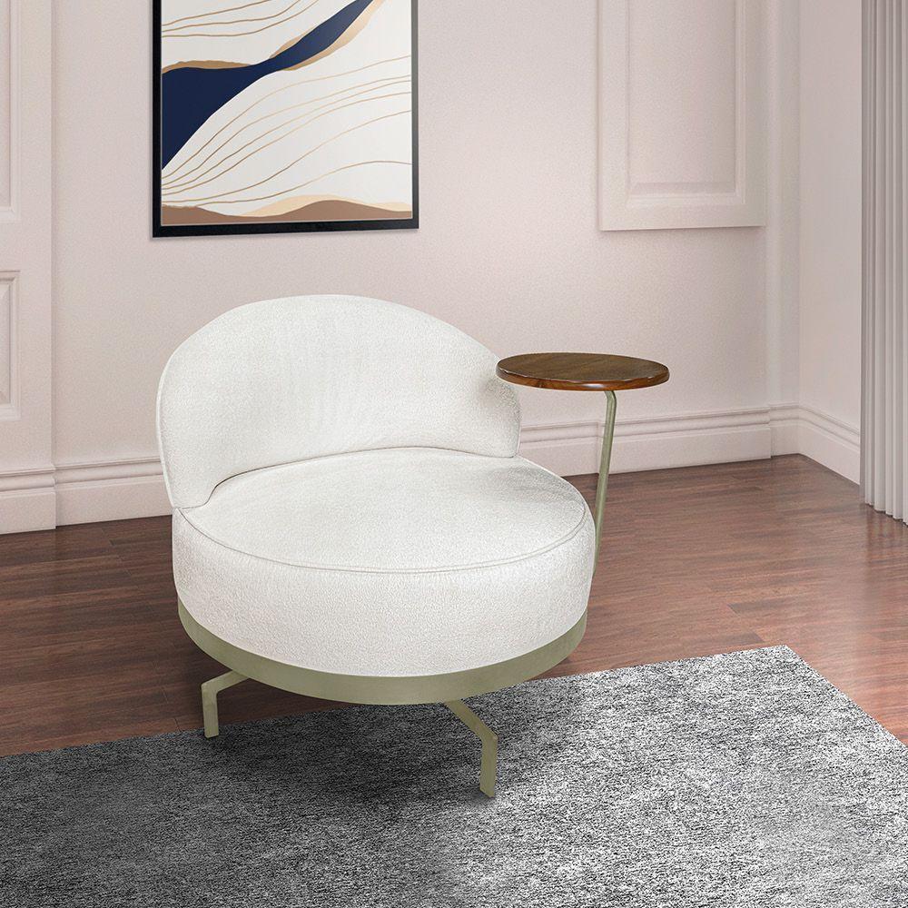 Poltrona Sala De Estar Base Giratória Dourada Aura Bouclê S04 - D'rossi Cor Off White - 6