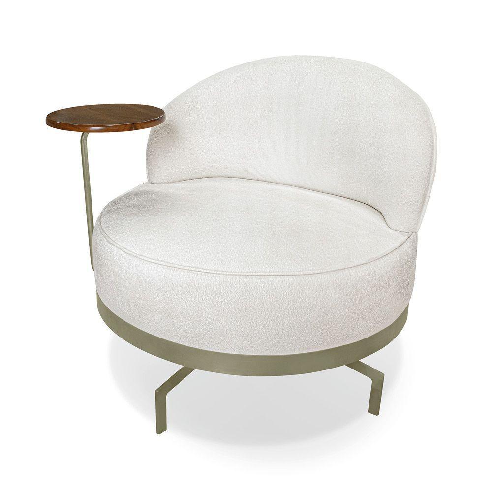 Poltrona Sala De Estar Base Giratória Dourada Aura Bouclê S04 - D'rossi Cor Off White - 7