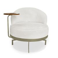 Poltrona Sala De Estar Base Giratória Dourada Aura Bouclê S04 - D'rossi Cor Off White - 3