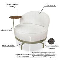 Poltrona Sala De Estar Base Giratória Dourada Aura Bouclê S04 - D'rossi Cor Off White - 5