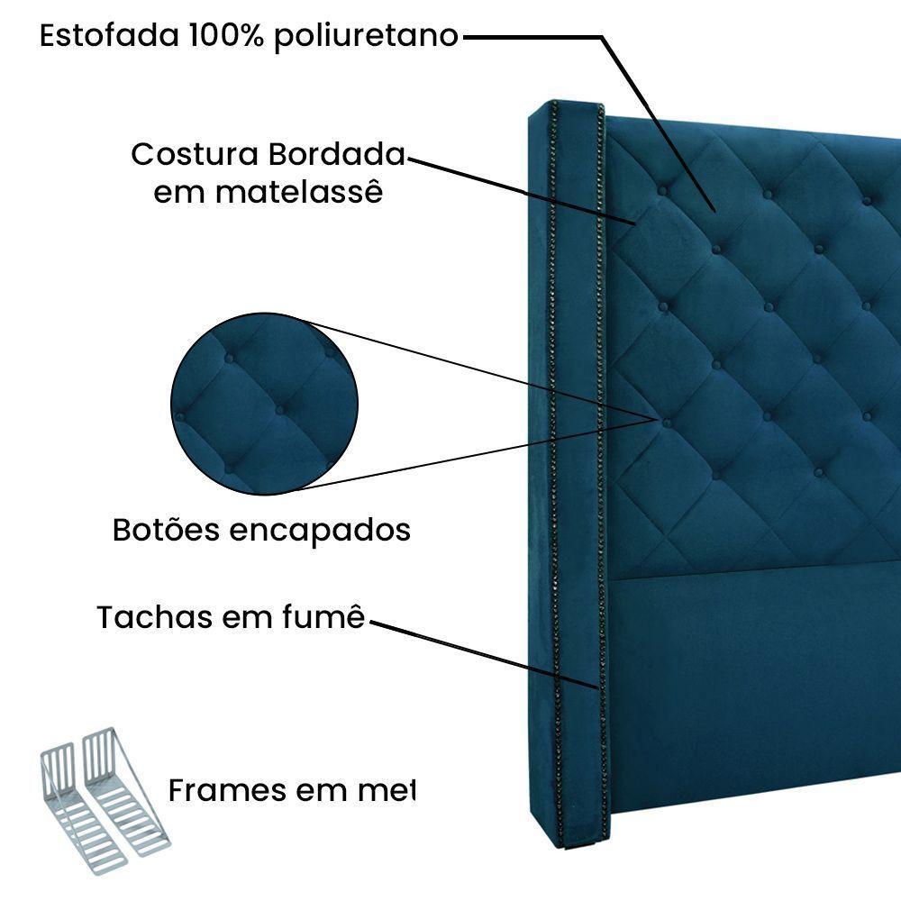 Cabeceira Cama Box Solteiro 90cm E Recamier Vicenza Veludo Azul Marinho S04 - D'rossi - 3