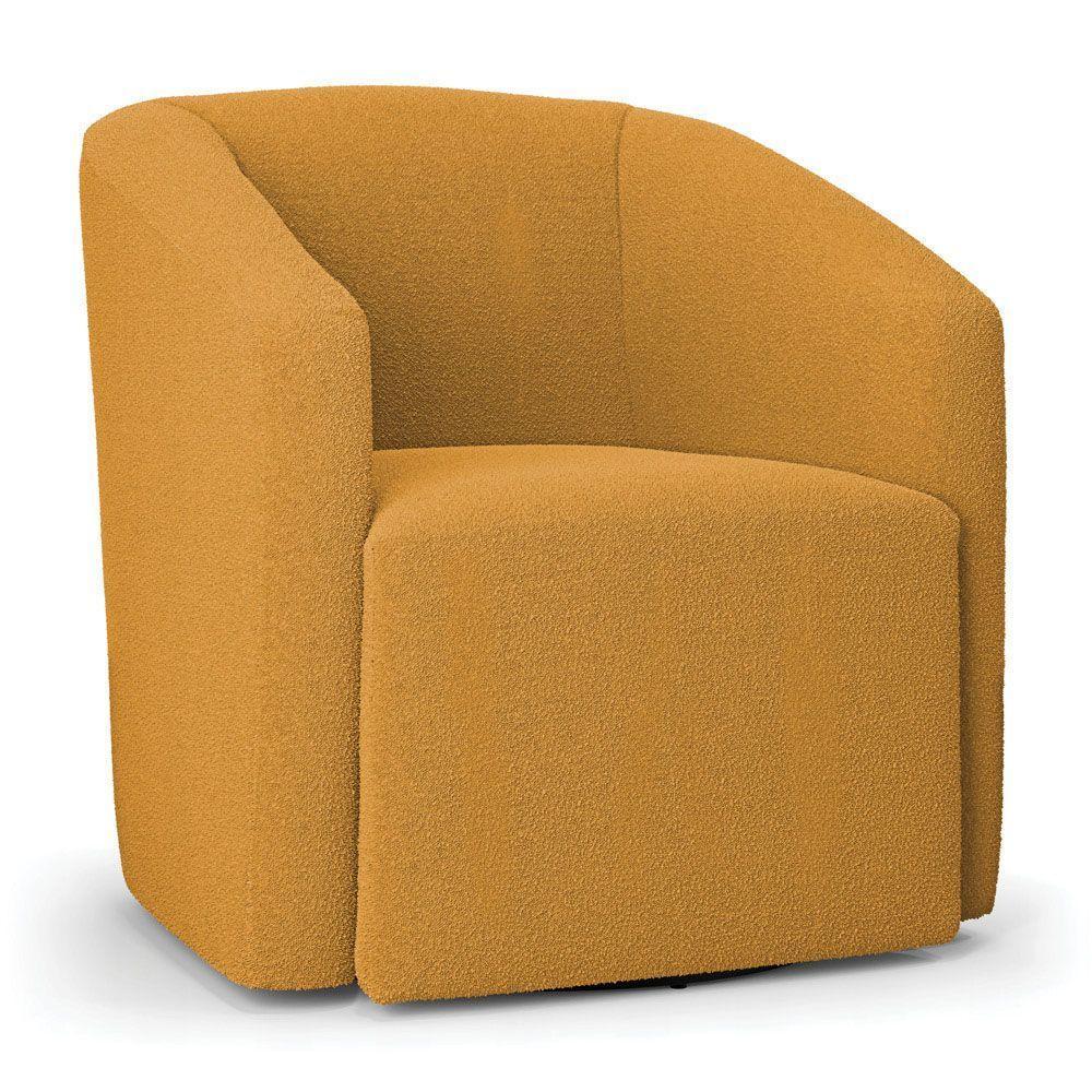 Poltrona Sala De Estar Base Giratória Stella Max Bouclê Mostarda D03 - 1
