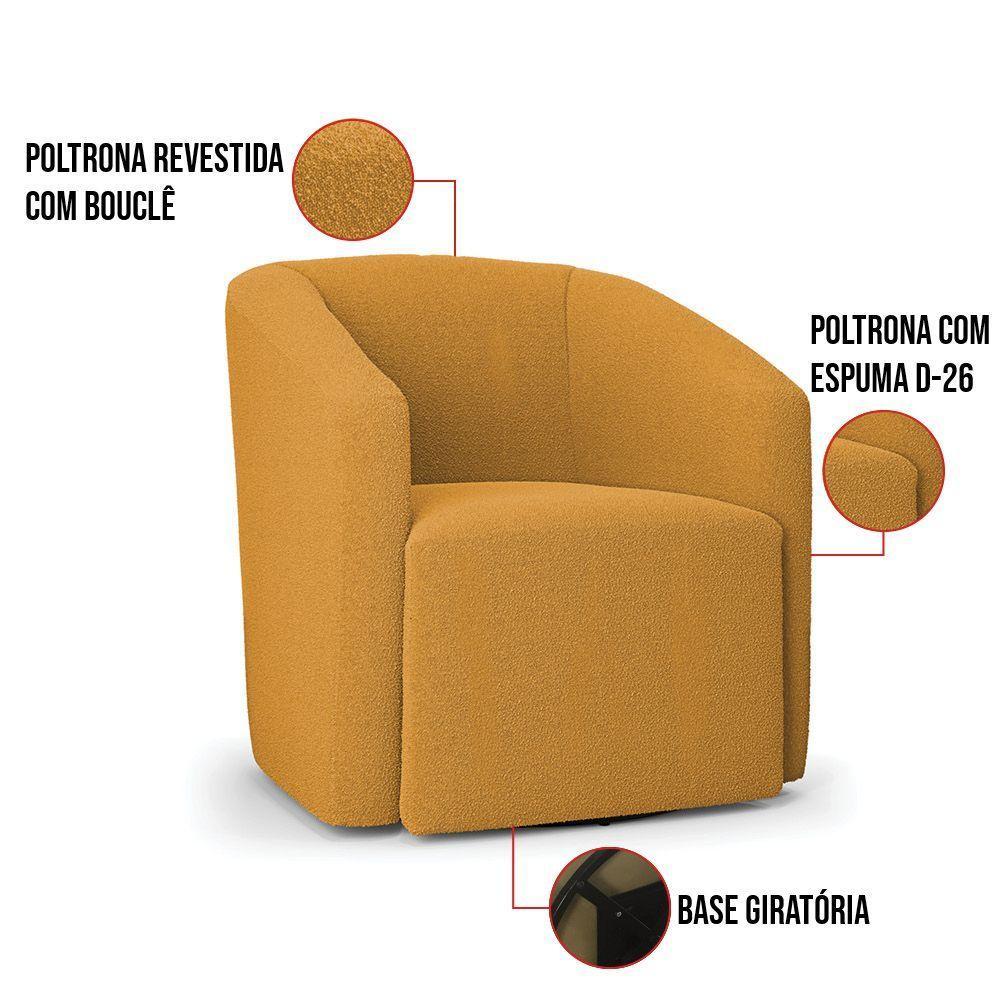 Poltrona Sala De Estar Base Giratória Stella Max Bouclê Mostarda D03 - 5