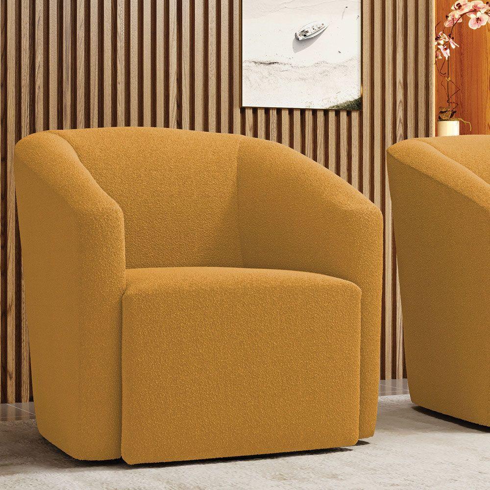 Poltrona Sala De Estar Base Giratória Stella Max Bouclê Mostarda D03 - 6