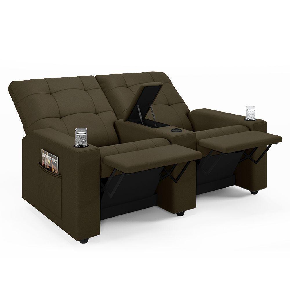 Poltrona Reclinável Para Cinema Parma 2 Lugares Baú Usb Veludo Fh1 - D'rossi Cor Capuccino - 3