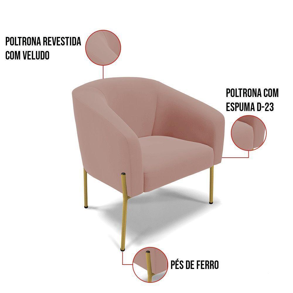 Poltrona Pé De Ferro Dourado Kit 2 Stella Veludo Rosê D03 - D'rossi - 5