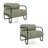 Poltrona Sala De Estar Industrial Preto Kit 2 Ameli Bouclê K01 - D'rossi Cor Verde - 1