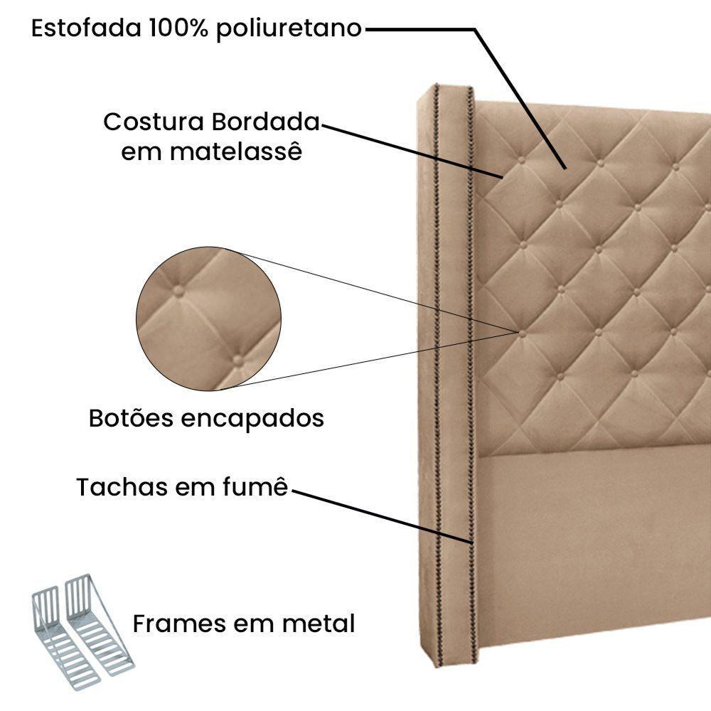 Cabeceira Cama Box Queen 160cm E Recamier Vicenza Suede Bege S04 - D'rossi - 7
