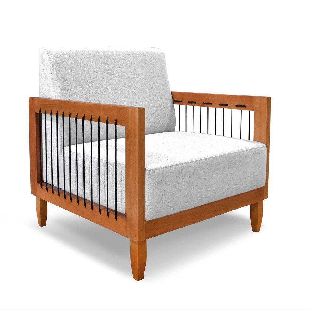 Poltrona Sala De Estar Base De Madeira Mariana Linho Grigio S04 - D'rossi - 1