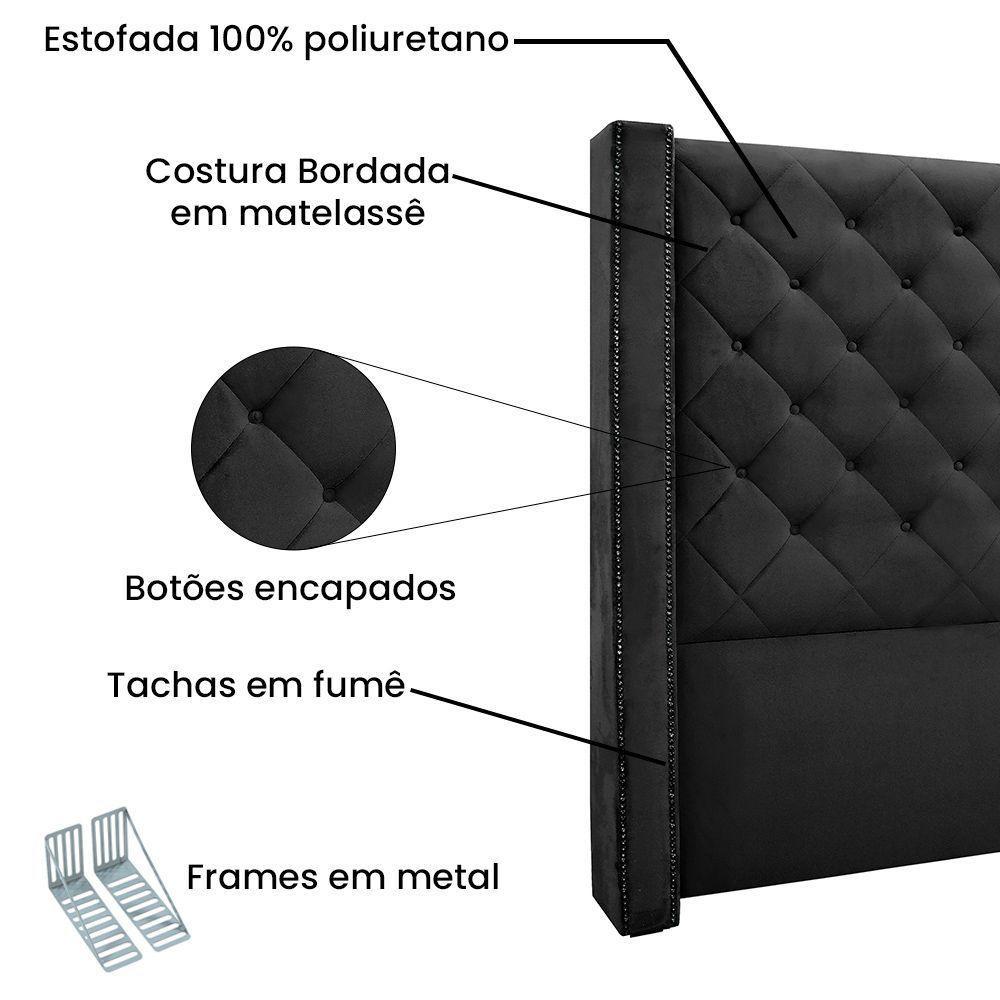 Cabeceira Cama Box Casal 140cm E Recamier Vicenza Veludo Preto S04 - D'rossi - 7