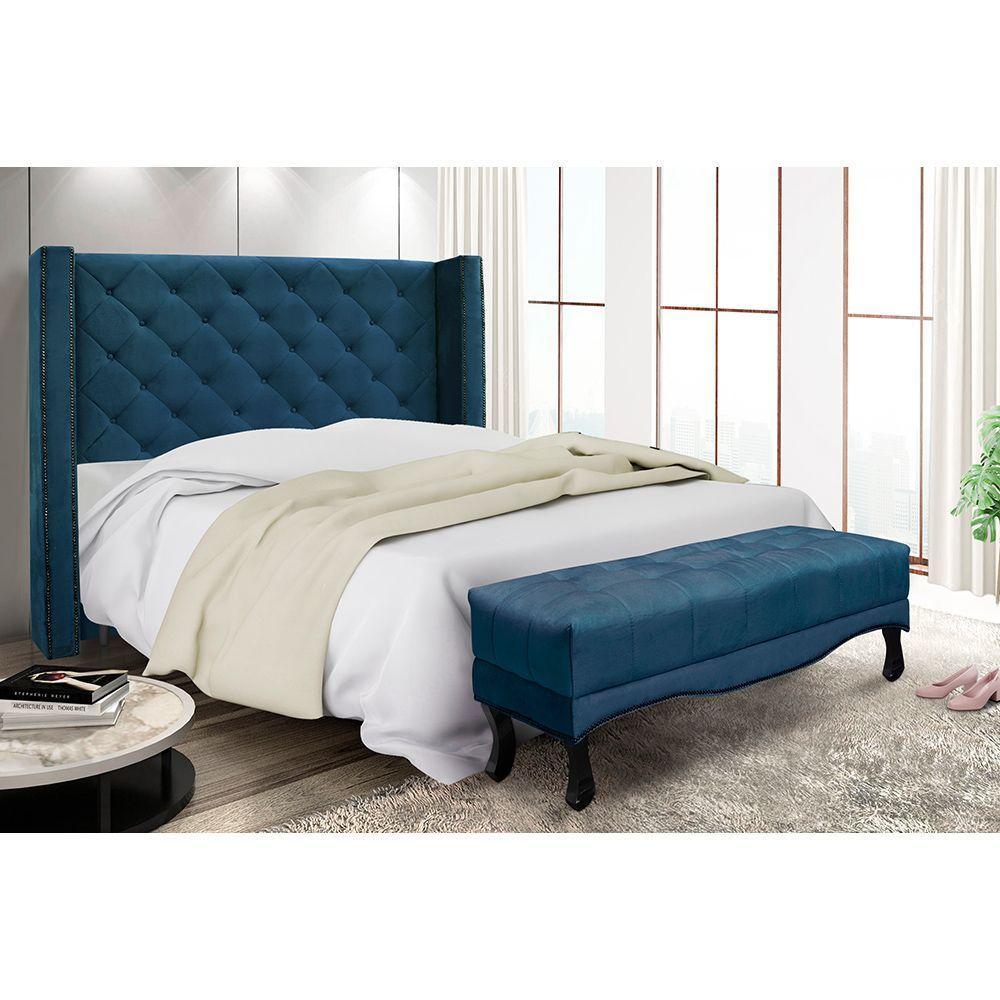 Cabeceira Cama Box Casal 140cm E Recamier Vicenza Veludo Azul Marinho S04 - D'rossi - 5