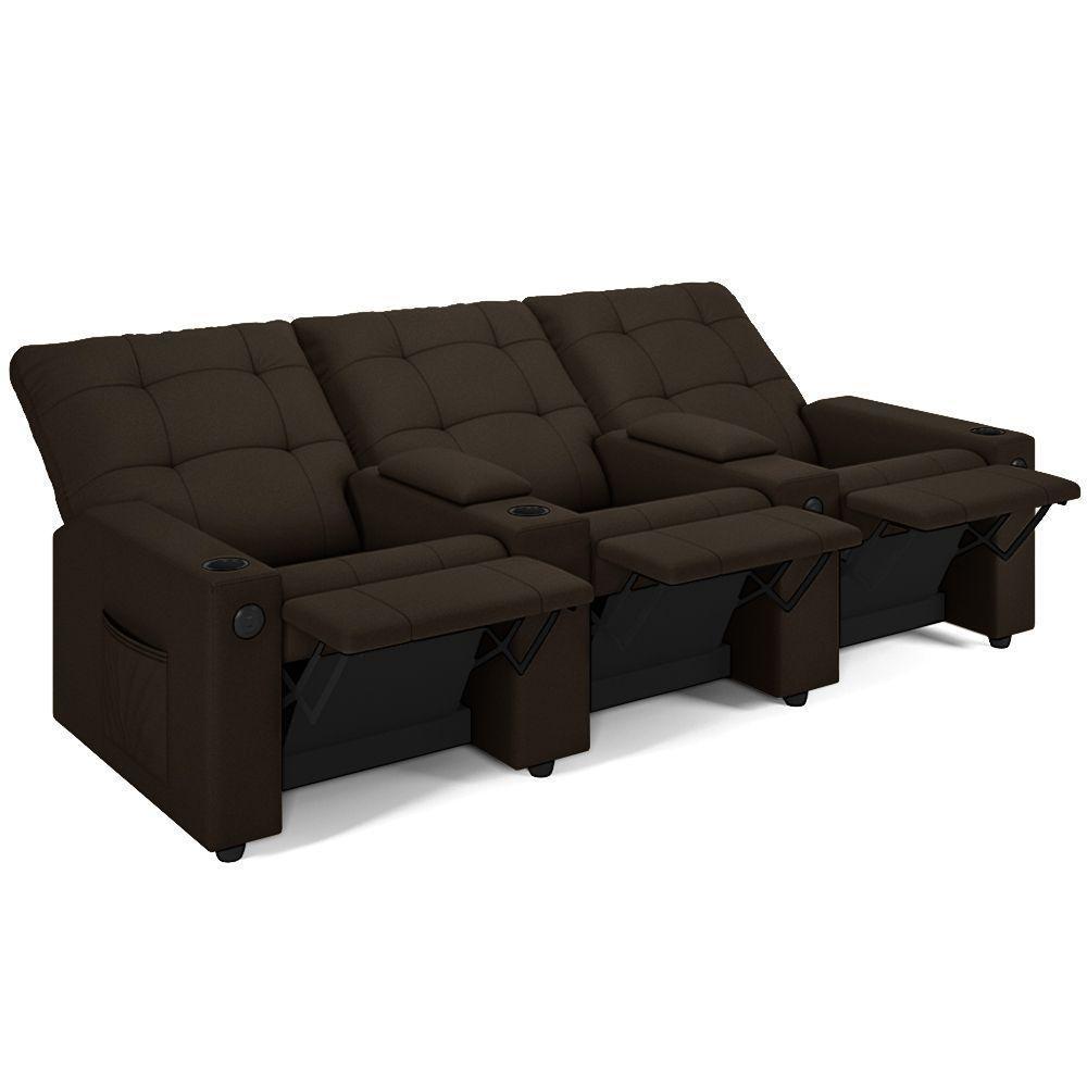 Poltrona Reclinável Para Cinema Parma 3 Lugares Baú Usb Pu Fh1 - D'rossi Cor Marrom - 3