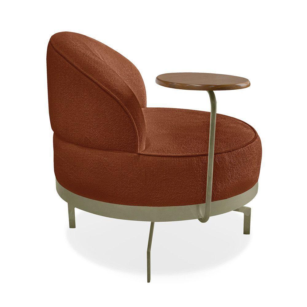 Poltrona Sala De Estar Base Giratória Dourada Aura Bouclê Marrom S04 - D'rossi - 4