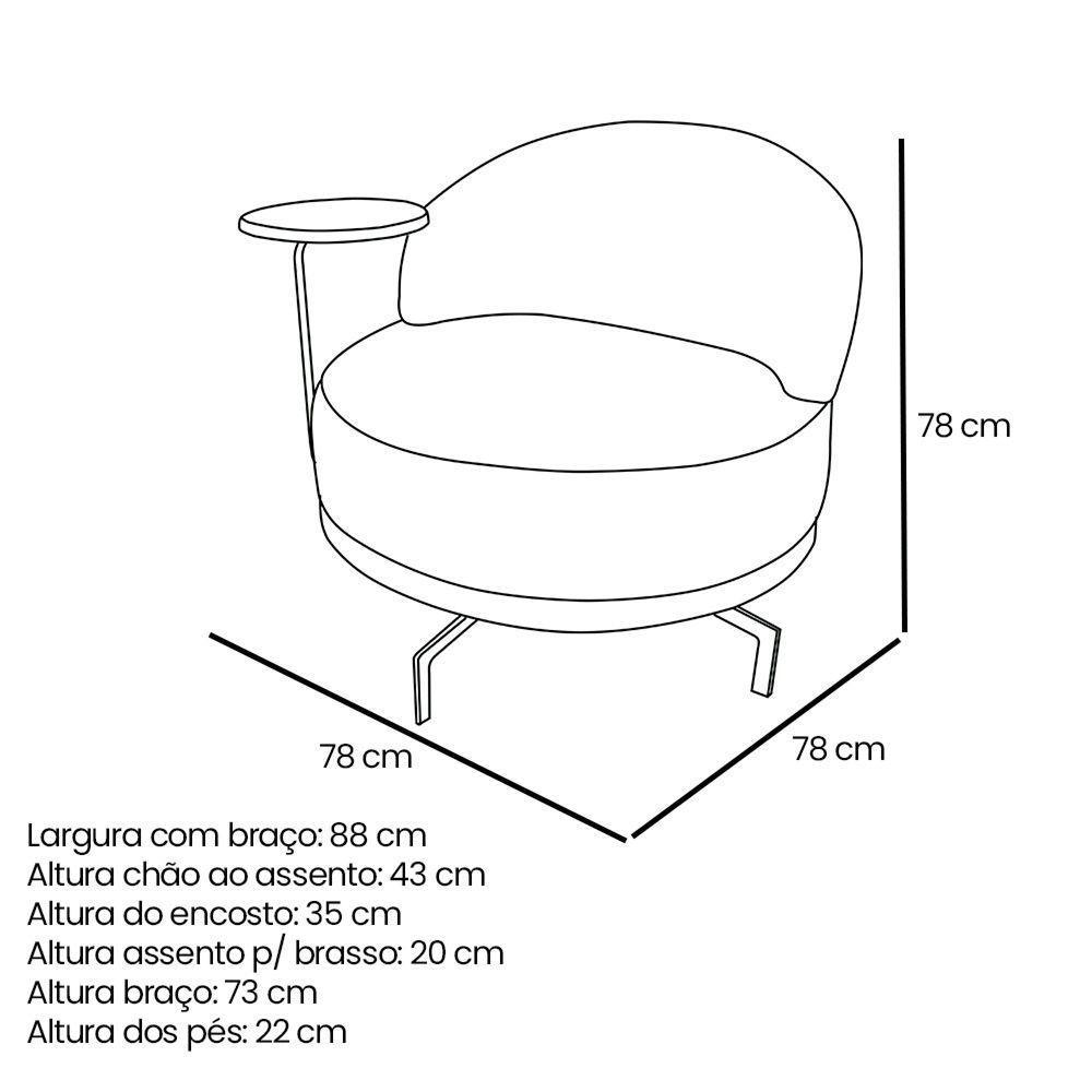 Poltrona Sala De Estar Base Giratória Dourada Aura Bouclê Marrom S04 - D'rossi - 7