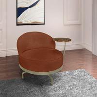 Poltrona Sala De Estar Base Giratória Dourada Aura Bouclê Marrom S04 - D'rossi - 6