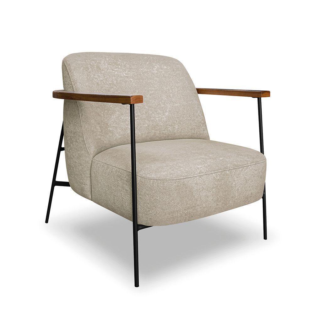 Poltrona Sala De Estar Base Industrial Preto Talim Bouclê S04 - D'rossi Cor Bege - 2