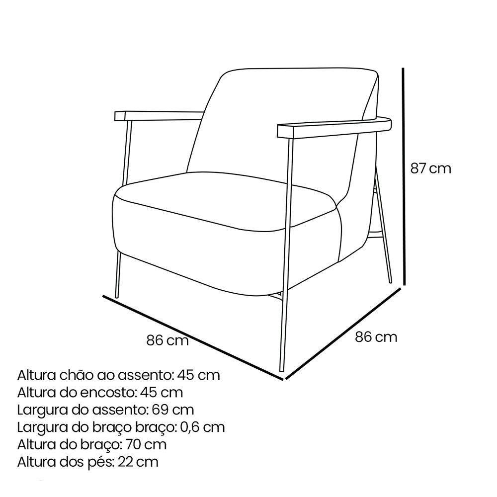 Poltrona Sala De Estar Base Industrial Preto Talim Bouclê S04 - D'rossi Cor Bege - 6