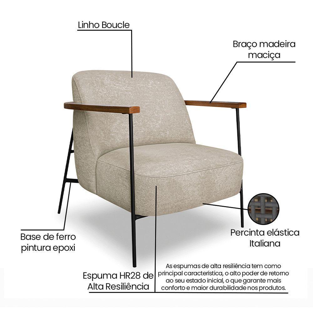 Poltrona Sala De Estar Base Industrial Preto Talim Bouclê S04 - D'rossi Cor Bege - 7