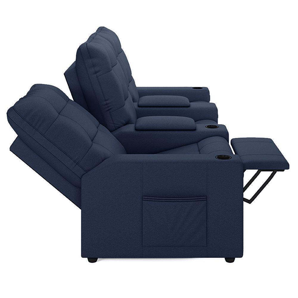 Poltrona Reclinável Para Cinema Parma 3 Lugares Baú Usb Pu Azul Fh1 - D'rossi - 4