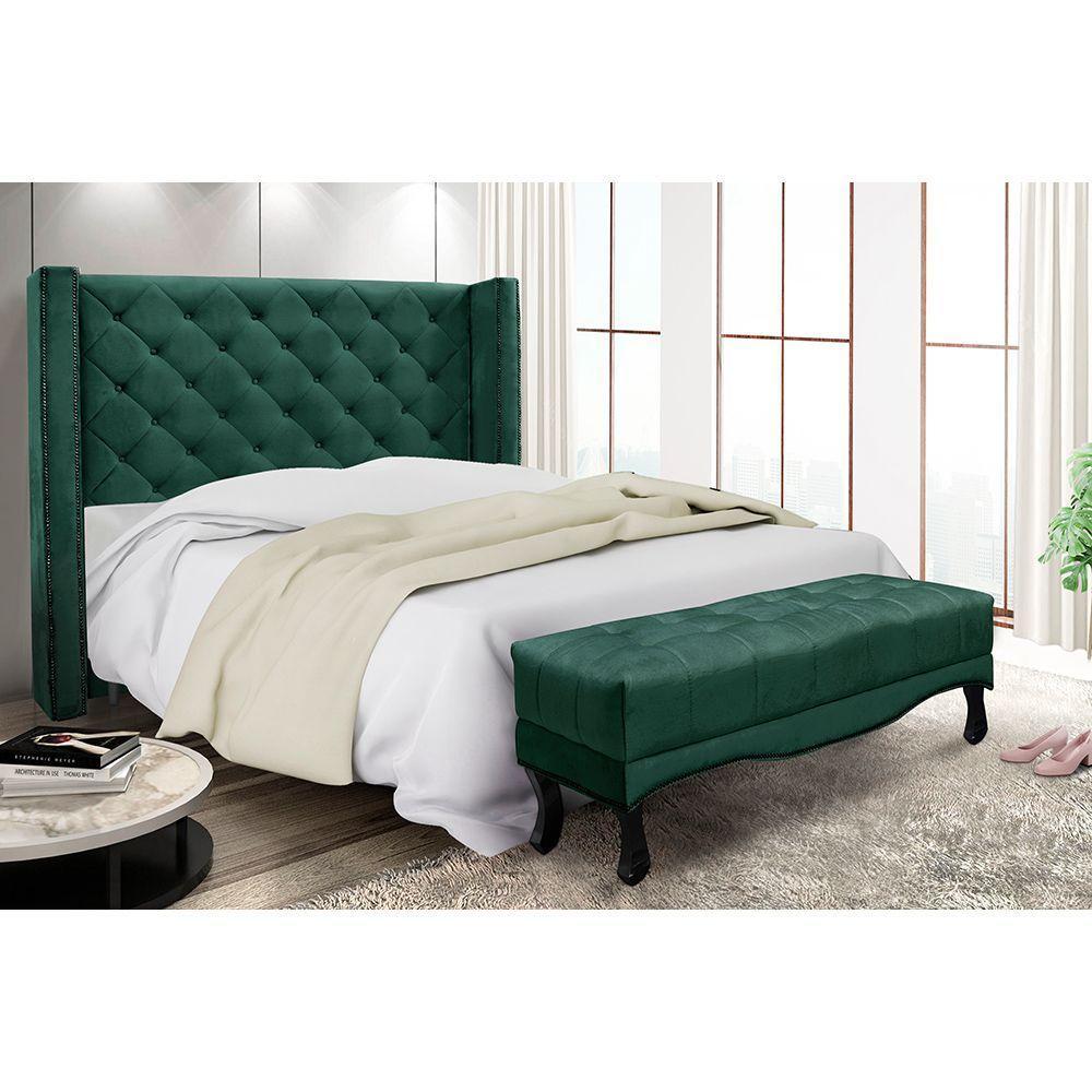 Cabeceira Cama Box Casal 140cm E Recamier Vicenza Veludo Verde S04 - D'rossi - 7