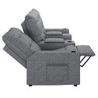 Poltrona Reclinável Para Cinema Parma 3 Lugares Baú Usb Linho Cinza Fh1 - D'rossi