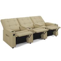 Poltrona Reclinável Para Cinema Parma 3 Lugares Baú Usb Veludo Bege Fh1 - D'rossi - 3