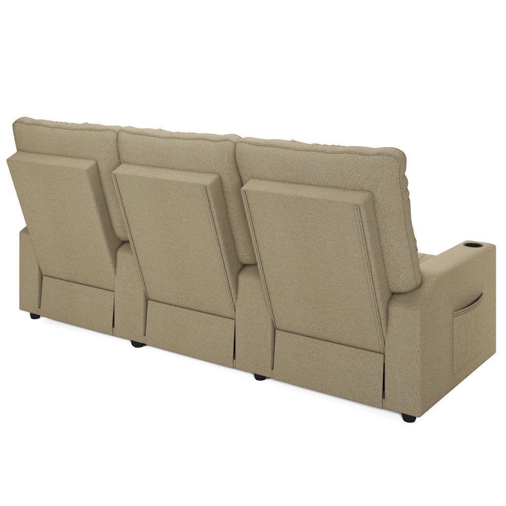 Poltrona Reclinável Para Cinema Parma 3 Lugares Baú Usb Linho Fh1 - D'rossi Cor Bege - 2