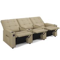 Poltrona Reclinável Para Cinema Parma 3 Lugares Baú Usb Linho Fh1 - D'rossi Cor Bege - 3