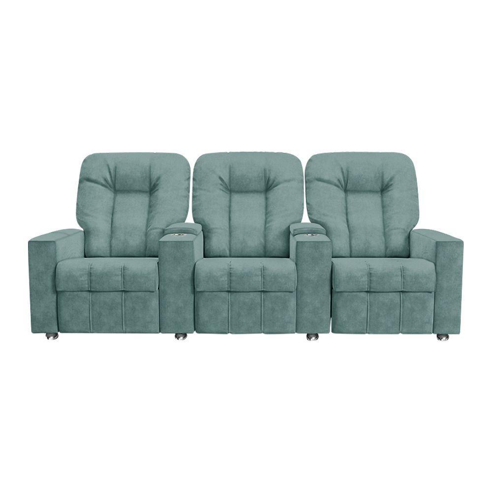 Poltrona Reclinável Para Cinema 3 Lugares Sora Veludo Fh1 - D'rossi Cor Azul Claro - 1