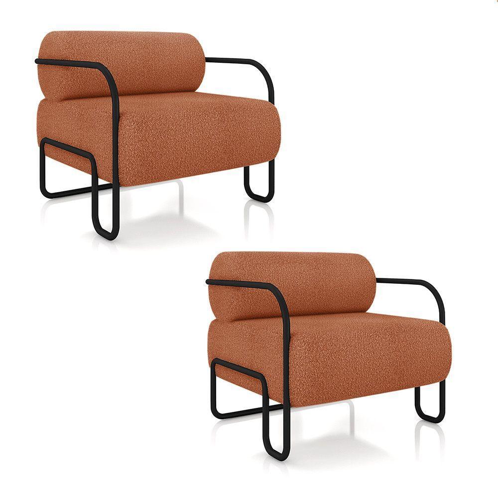 Poltrona Sala De Estar Industrial Preto Kit 2 Ameli Bouclê K01 - D'rossi Cor Terra Cota - 1