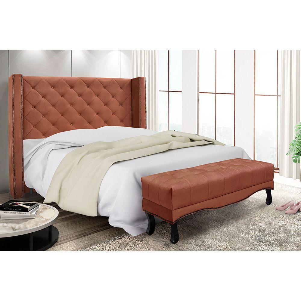 Cabeceira Cama Box Queen 160cm E Recamier Vicenza Veludo Cobre S04 - D'rossi - 5