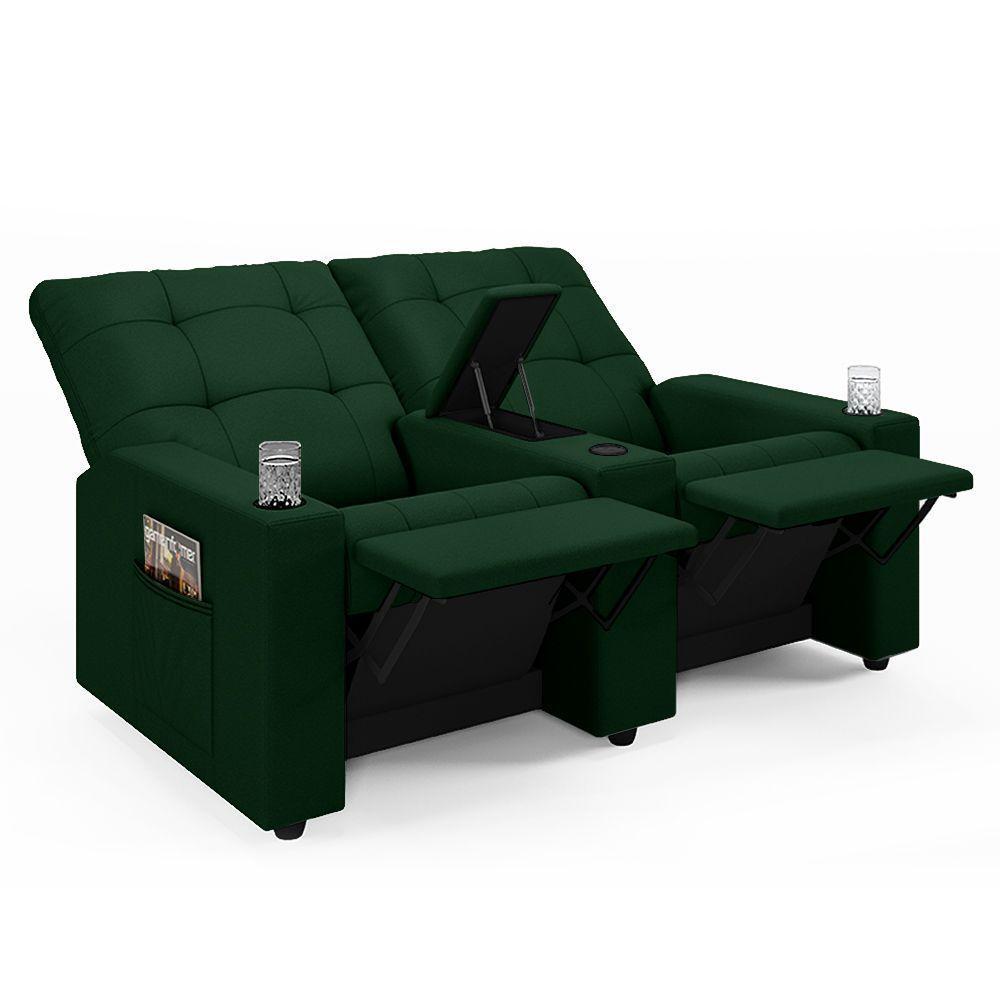 Poltrona Reclinável Para Cinema Parma 2 Lugares Baú Usb Veludo Verde Fh1 - D'rossi - 4